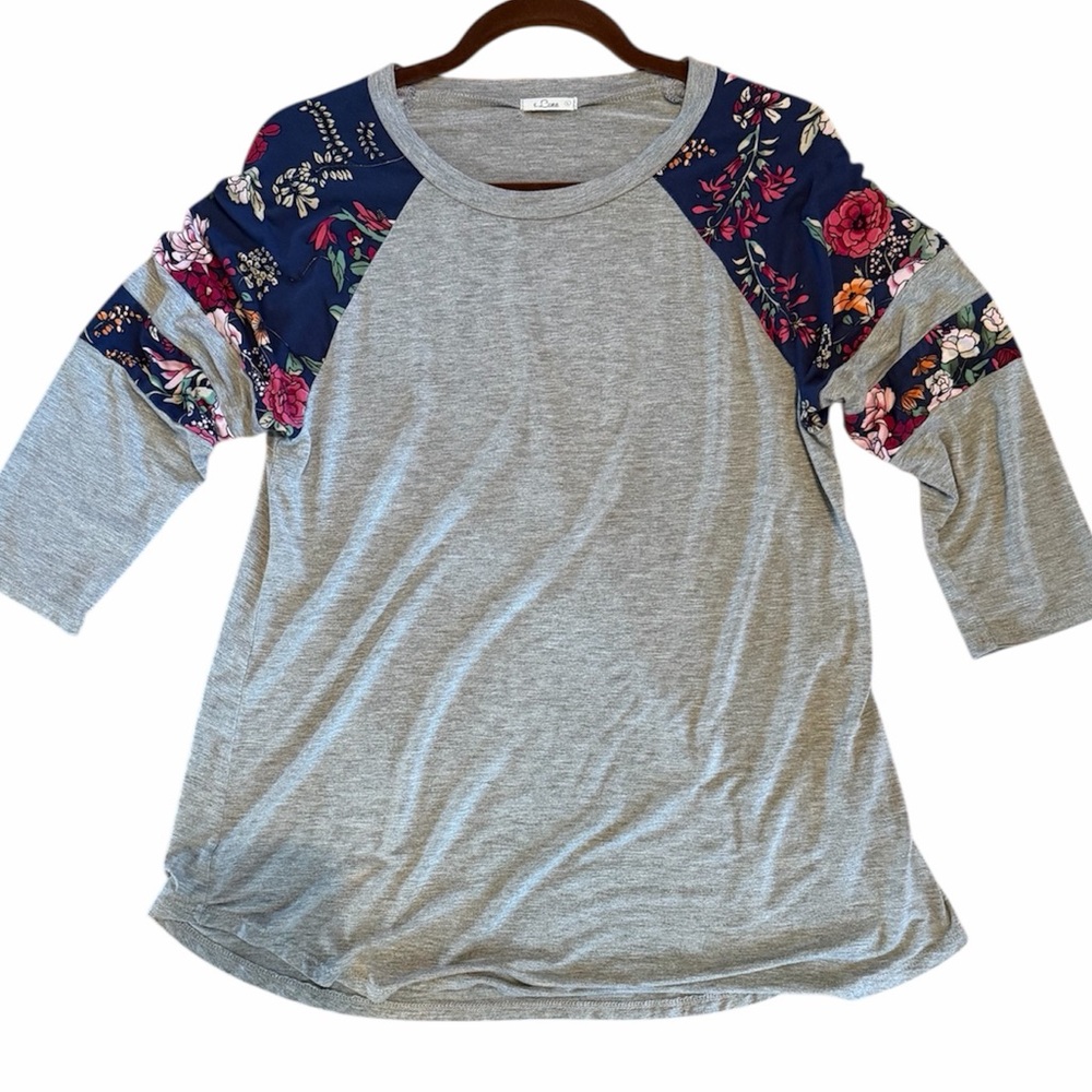 Baseball Style Top by e Luna Navy Floral & Gray Sz L